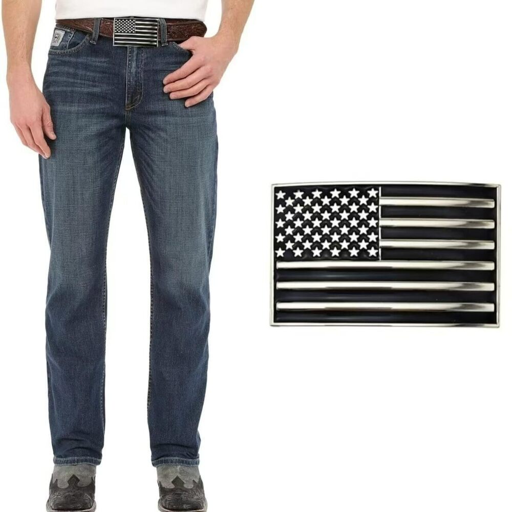 8732 Native American Flag Square Belt Buckle Black Enamel Medium